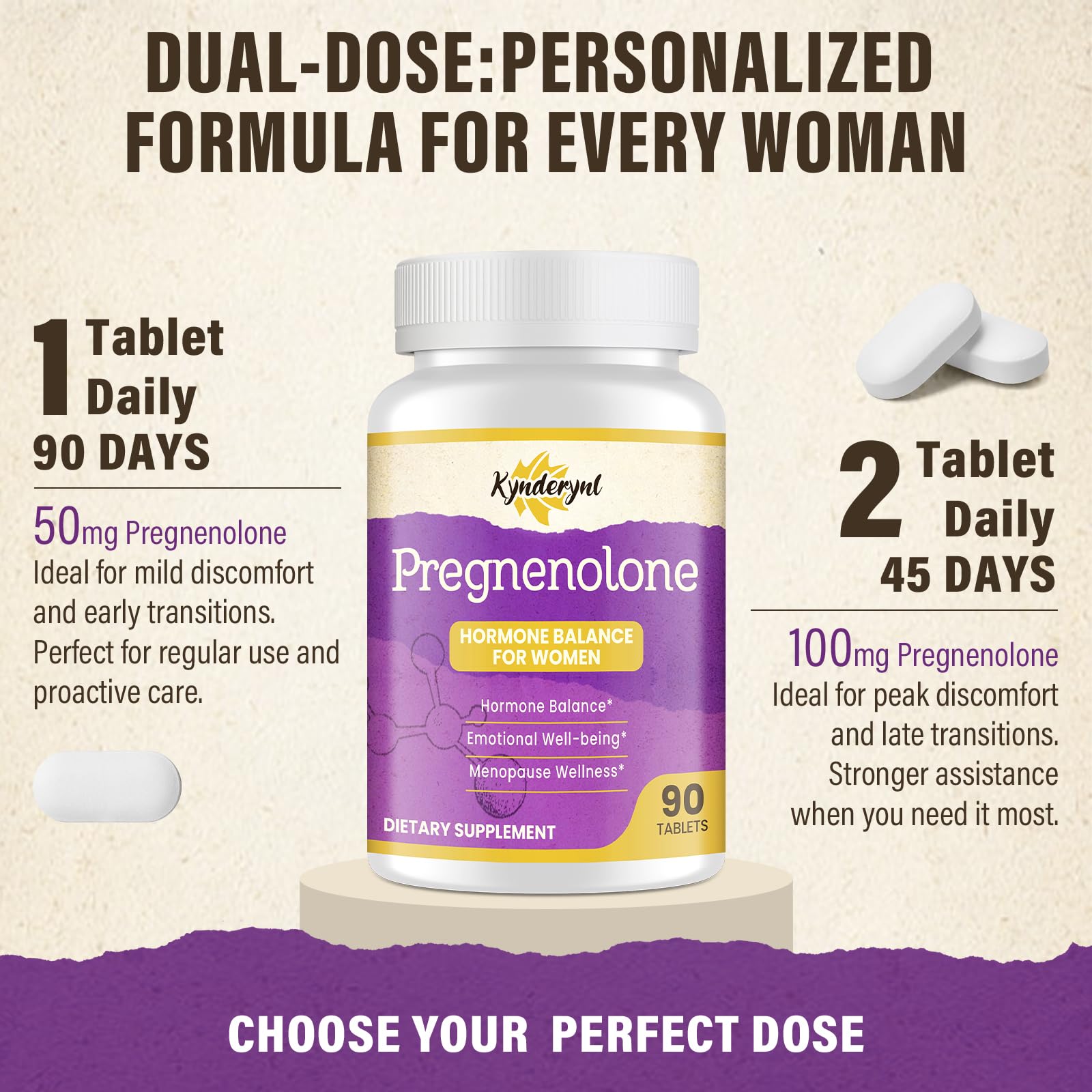 Kynderynl Pregnenolone daily-use ritual with bottle and glass of water.