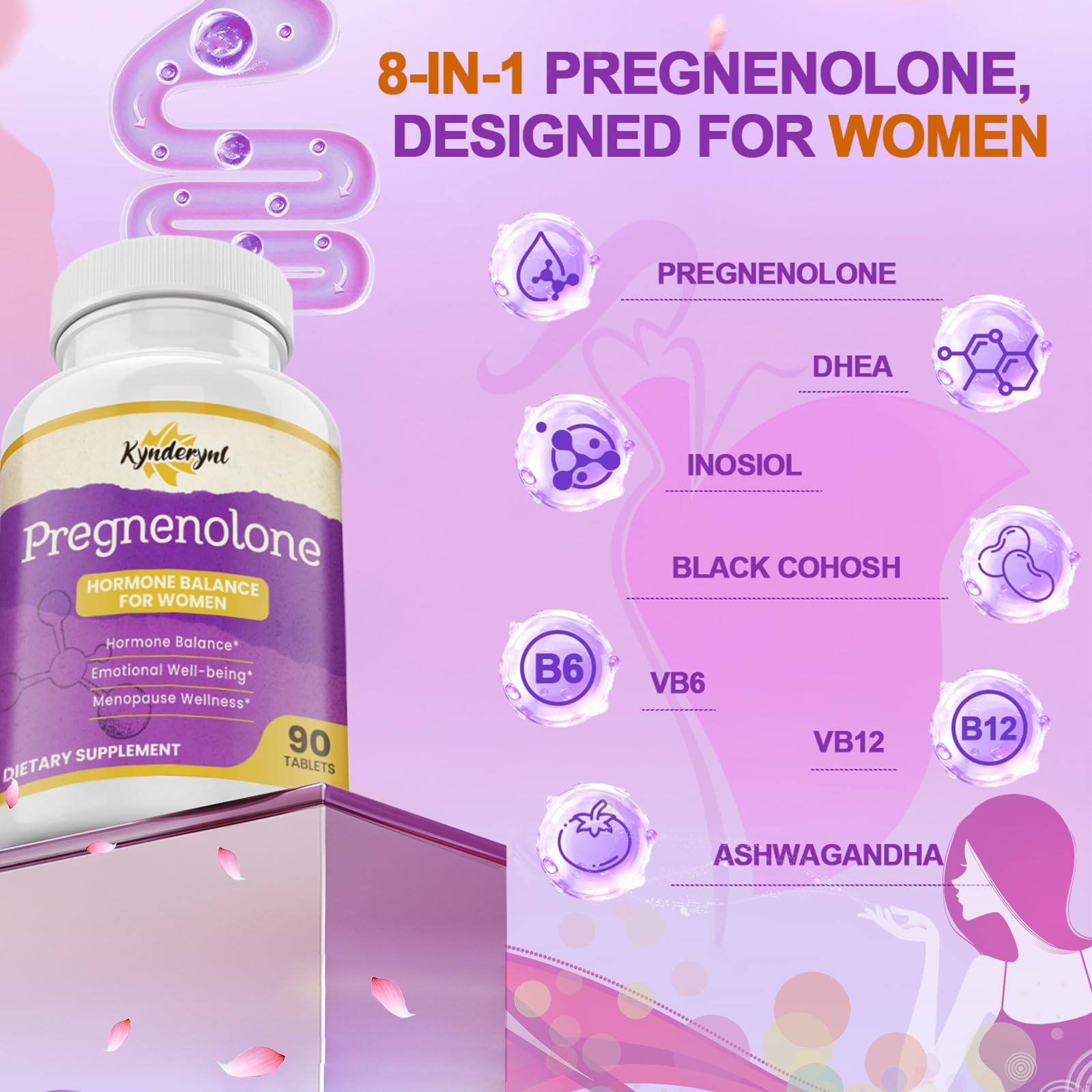 Kynderynl Pregnenolone 50mg dose tablets ready for daily support.