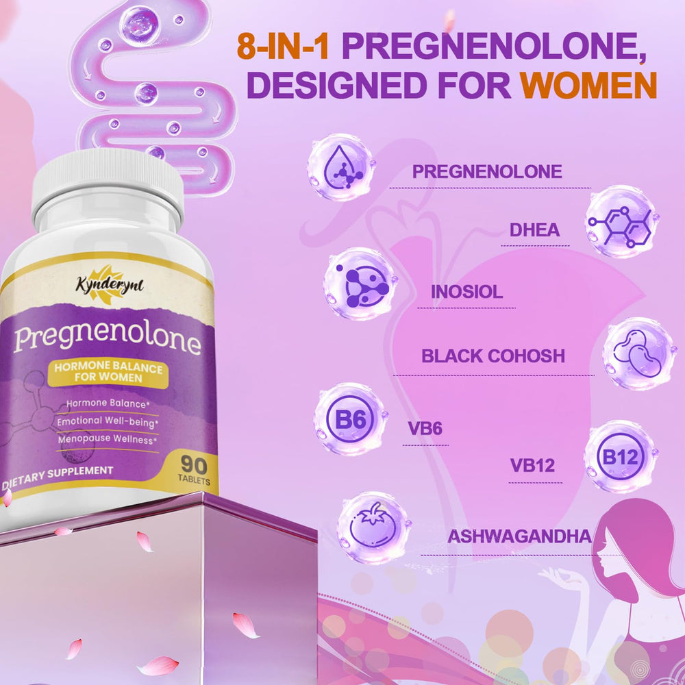 Kynderynl Pregnenolone 50mg dose tablets ready for daily support.