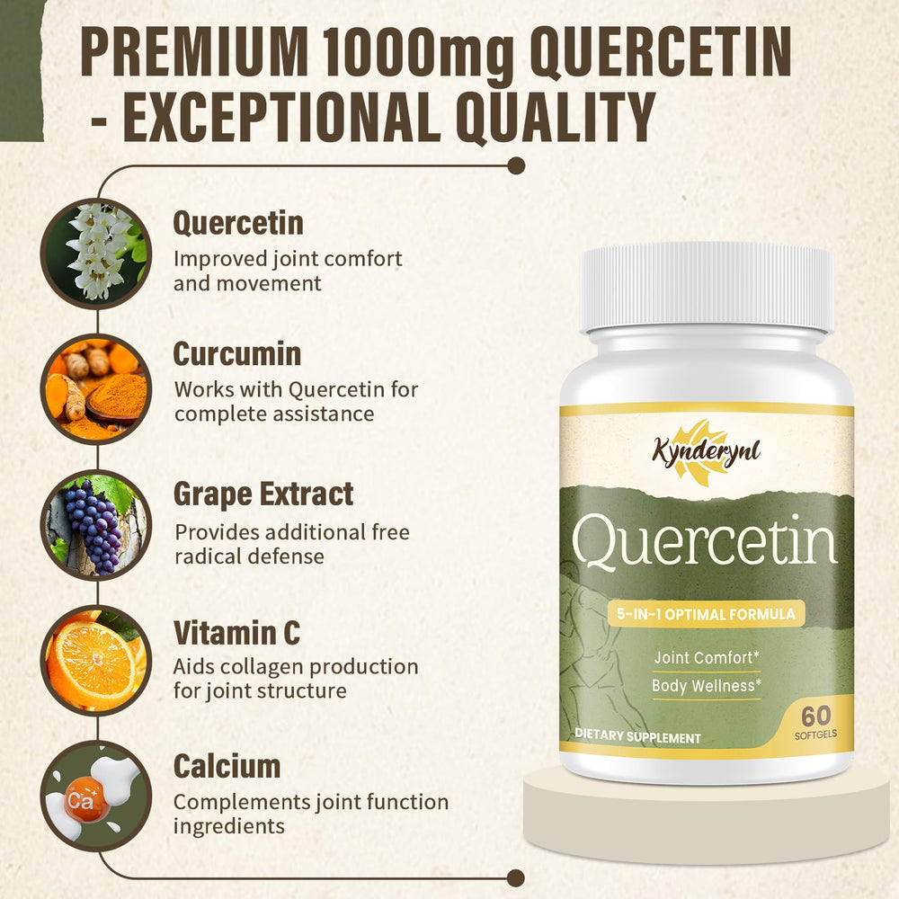 Kynderynl Quercetin 1000mg softgels closeup of capsules for daily mobility