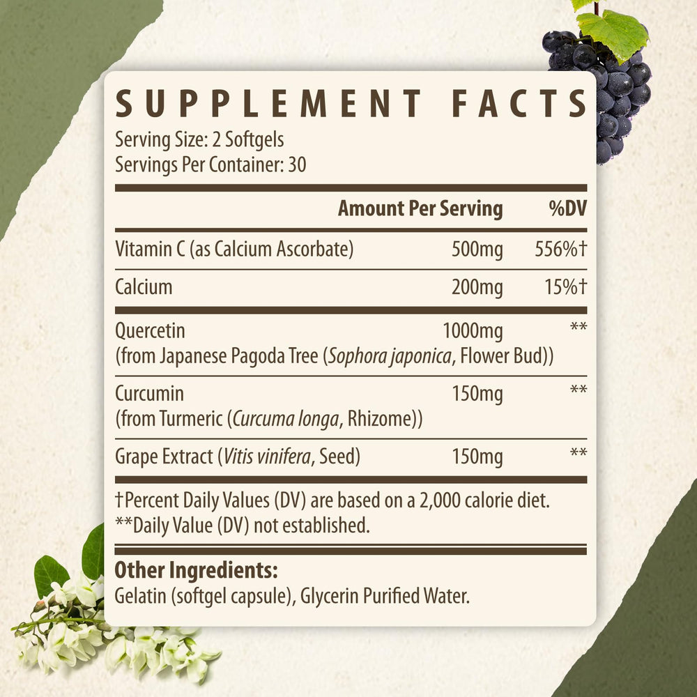 Kynderynl Quercetin 1000mg softgels packaging highlighting turmeric and grape seed blend