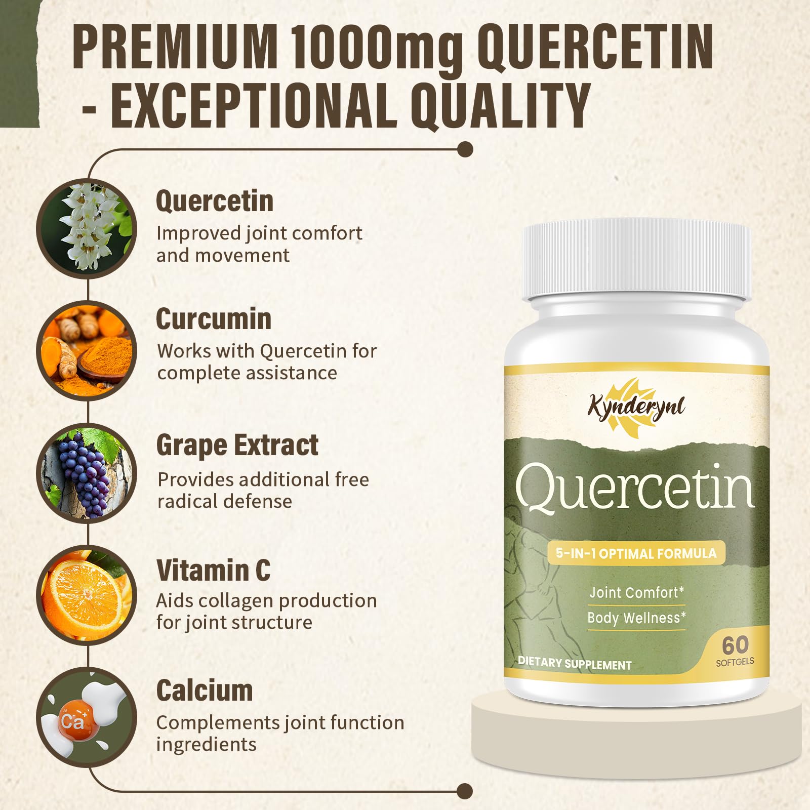 Close-up of curcumin and grape seed ingredients with quercetin.
