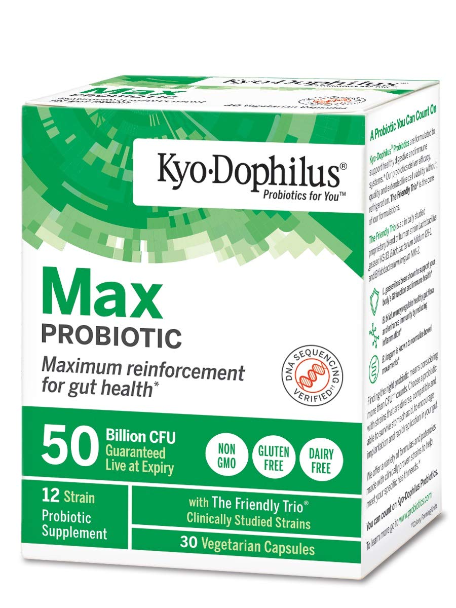 Kyo-Dophilus label detail with non-GMO and dairy-free notes