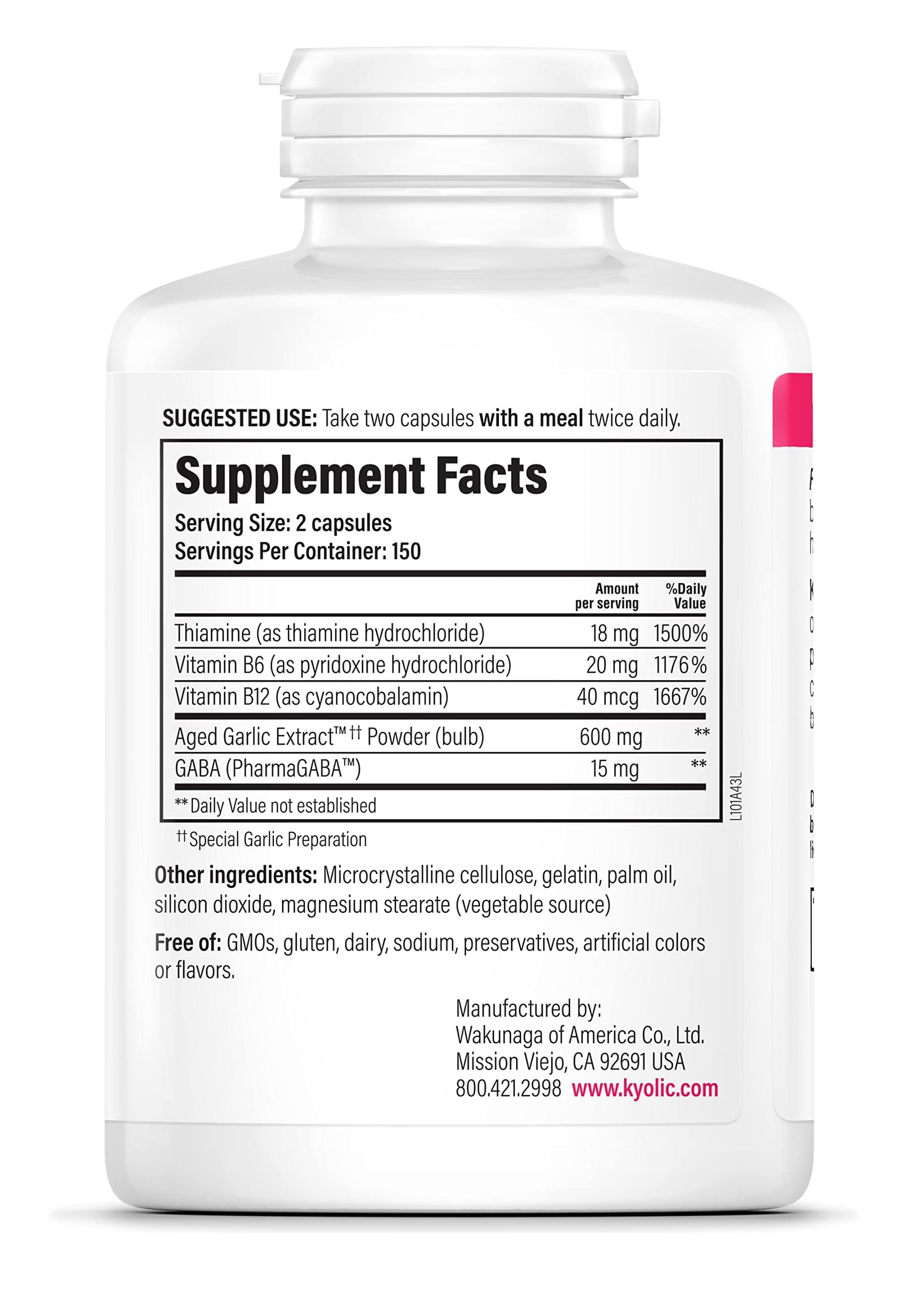 Kyolic 101 bottle side label highlights organic garlic and non-GMO sourcing.
