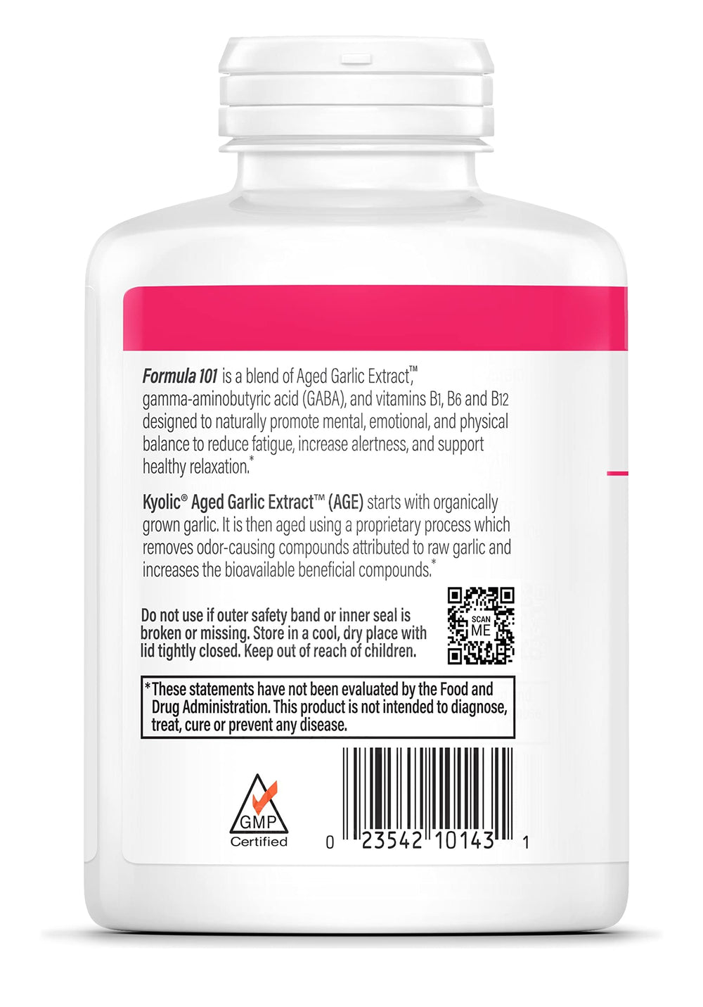 Kyolic 101 packaging box demonstrates organic garlic and quality standards.