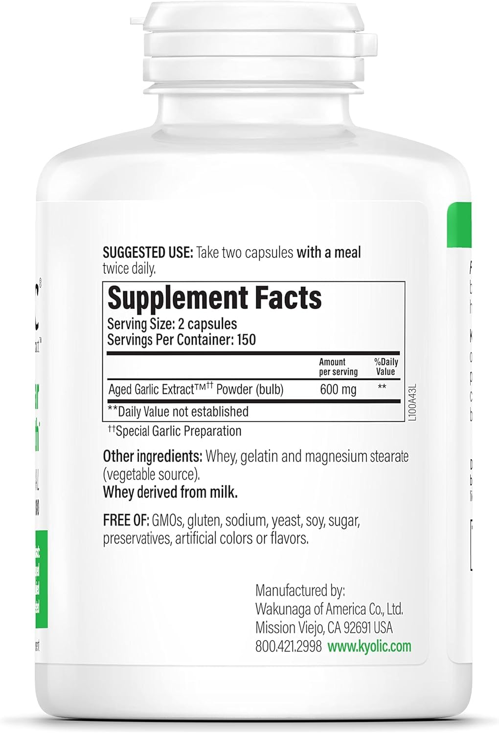 Kyolic aged garlic capsules, 300-count bottle for daily circulation support.