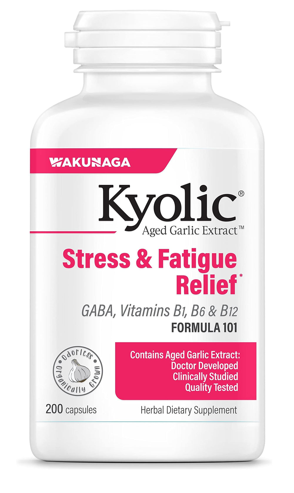 Kyolic Aged Garlic Extract 101 bottle: odorless, organic daily wellness