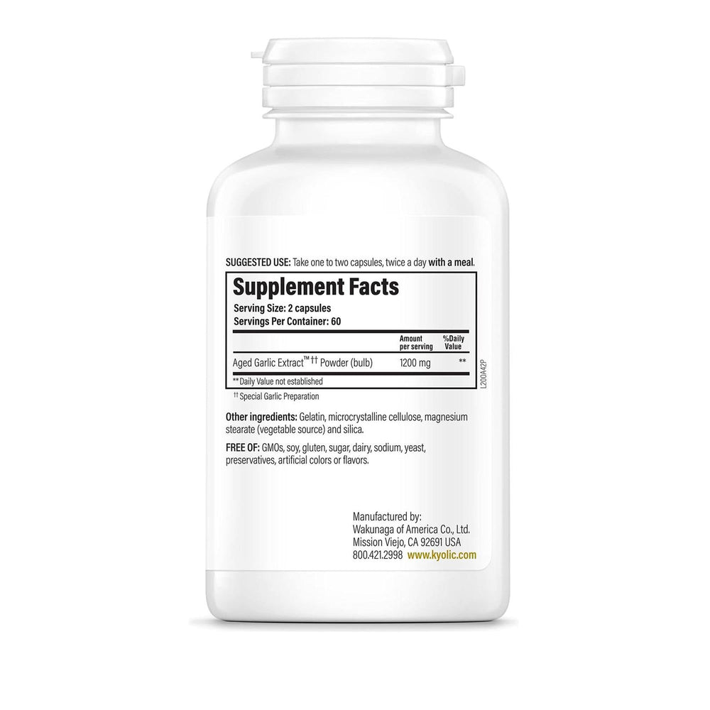 Close-up label of Kyolic Formula 200 emphasizing quality.