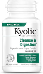 Kyolic Aged Garlic Extract 102 bottle label shows odorless garlic for daily support