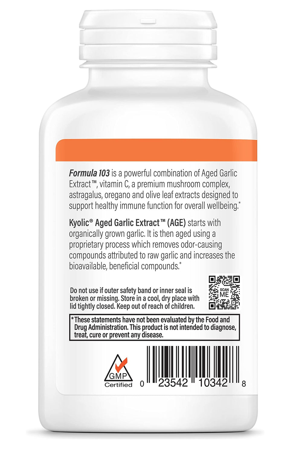 Packaging display of Kyolic Aged Garlic Extract Formula 103 and ingredients