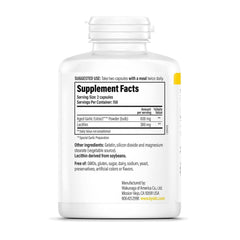 Kyolic Formula 104 label close-up notes organic, non-GMO garlic and lecithin