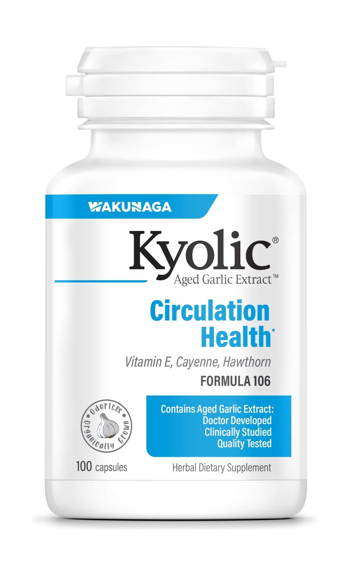 Kyolic Aged Garlic Extract Formula 106 bottle front supports circulation
