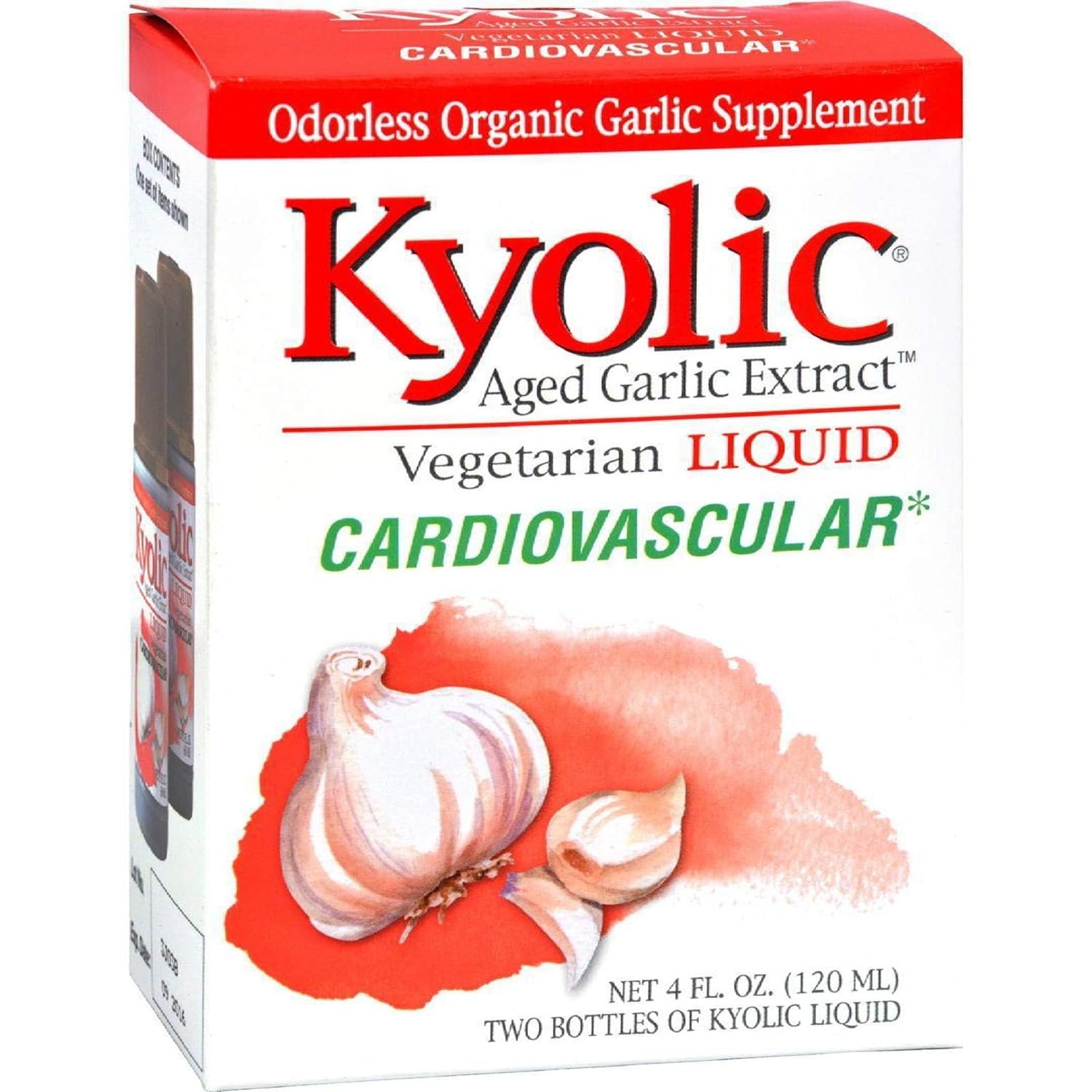 Kyolic Aged Garlic Liquid two-ounce bottles for convenient at-home dosing.