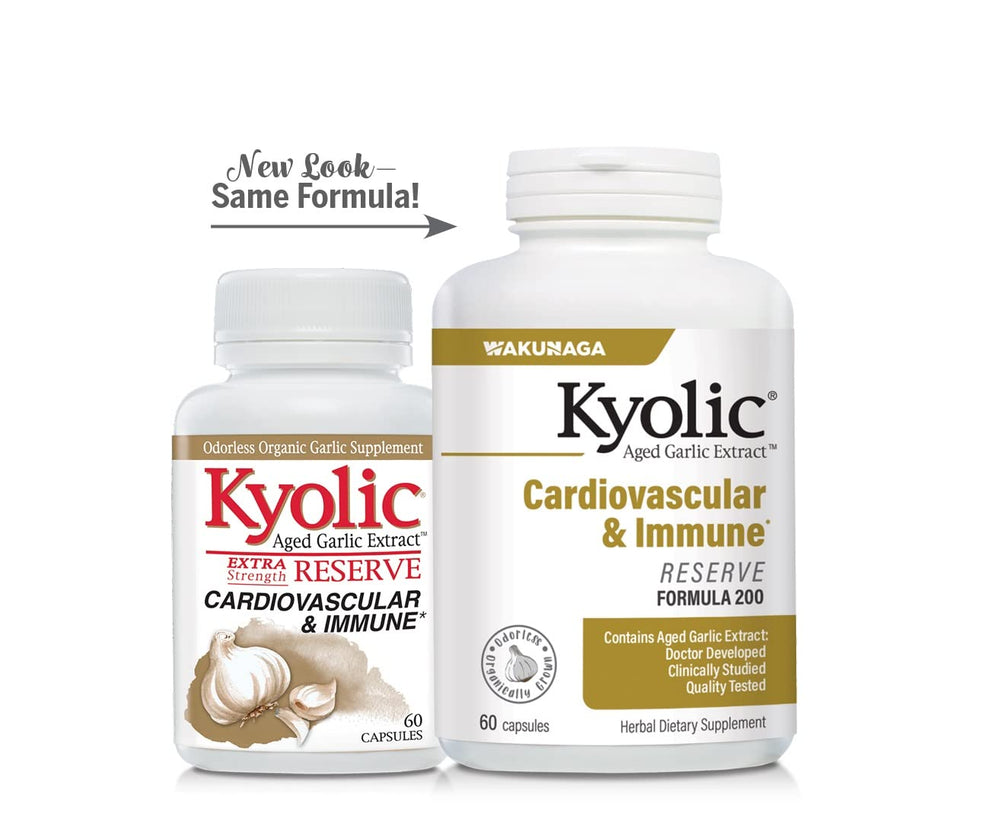 Kyolic bottle and label showcase trusted formulation and branding.
