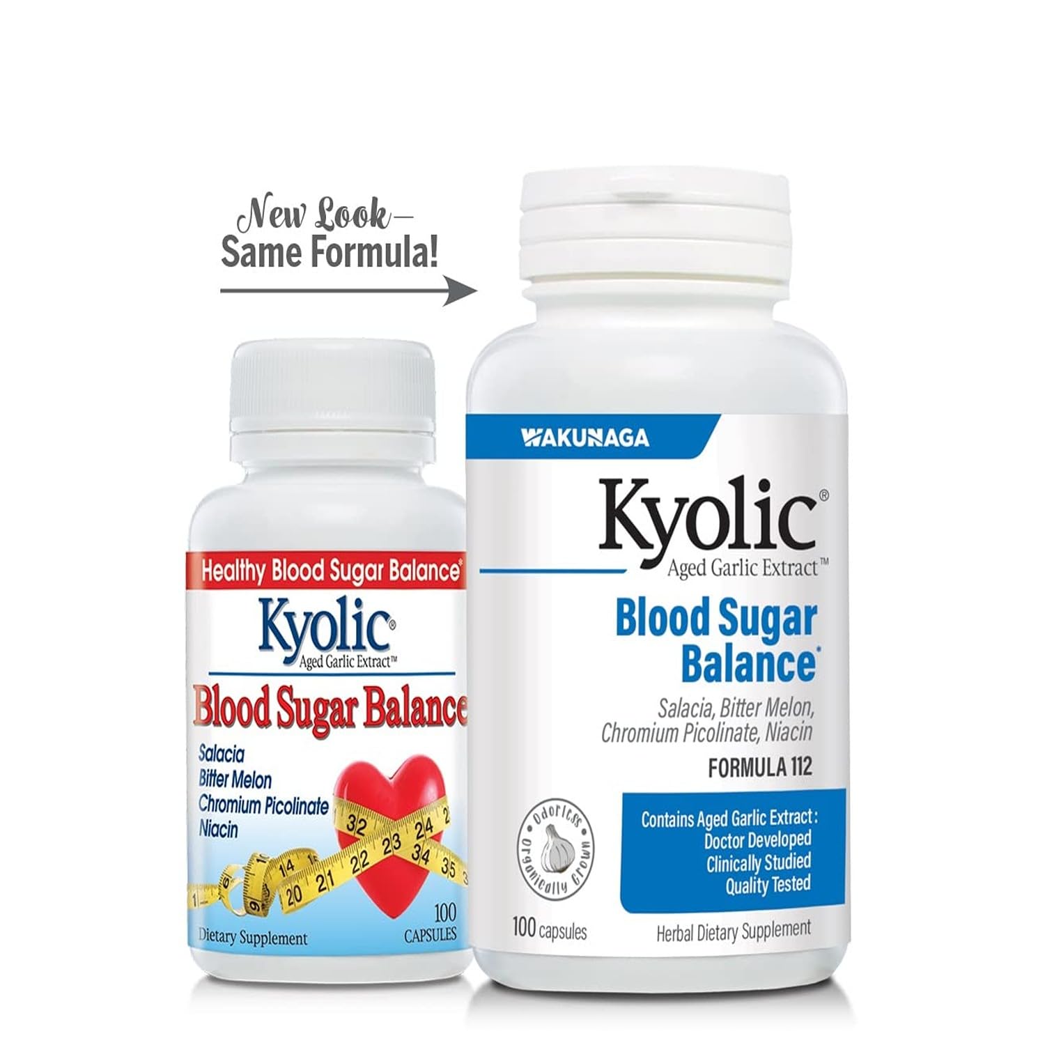 Kyolic bottle with capsules on kitchen counter suggesting convenient daily use.