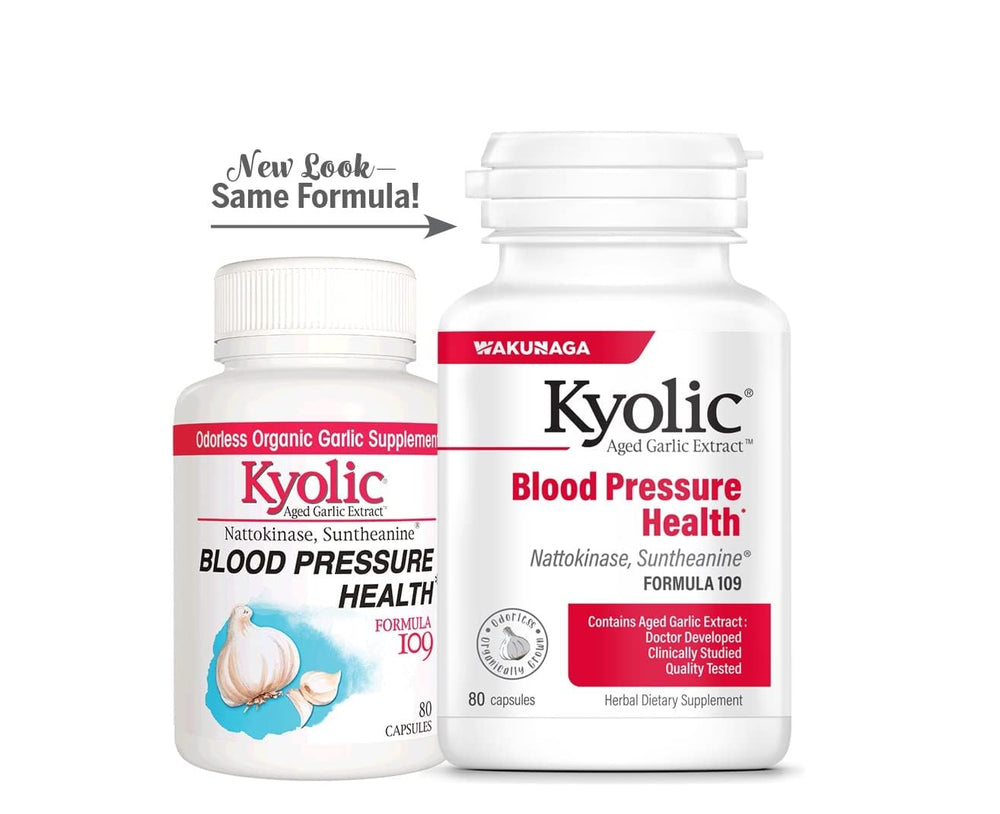 Kyolic brand packaging with lifestyle imagery conveys KYO-LIFE wellness focus.