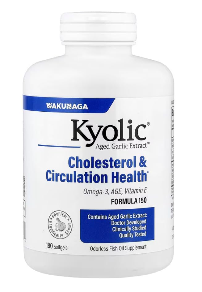 Kyolic Cholesterol and Circulation Softgels bottle promoting heart health and cholesterol balance