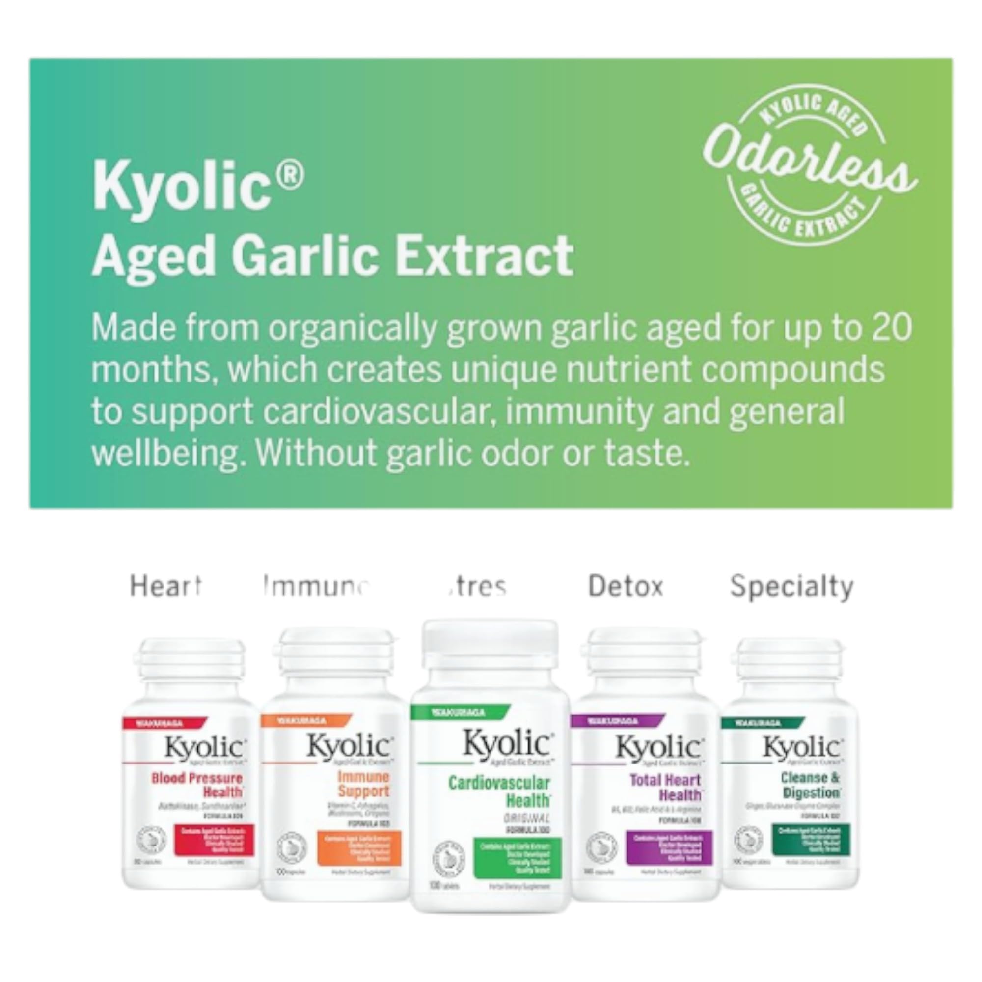Kyolic CoQ10 Capsules Packaging emphasizes natural ingredients and cardiovascular support.