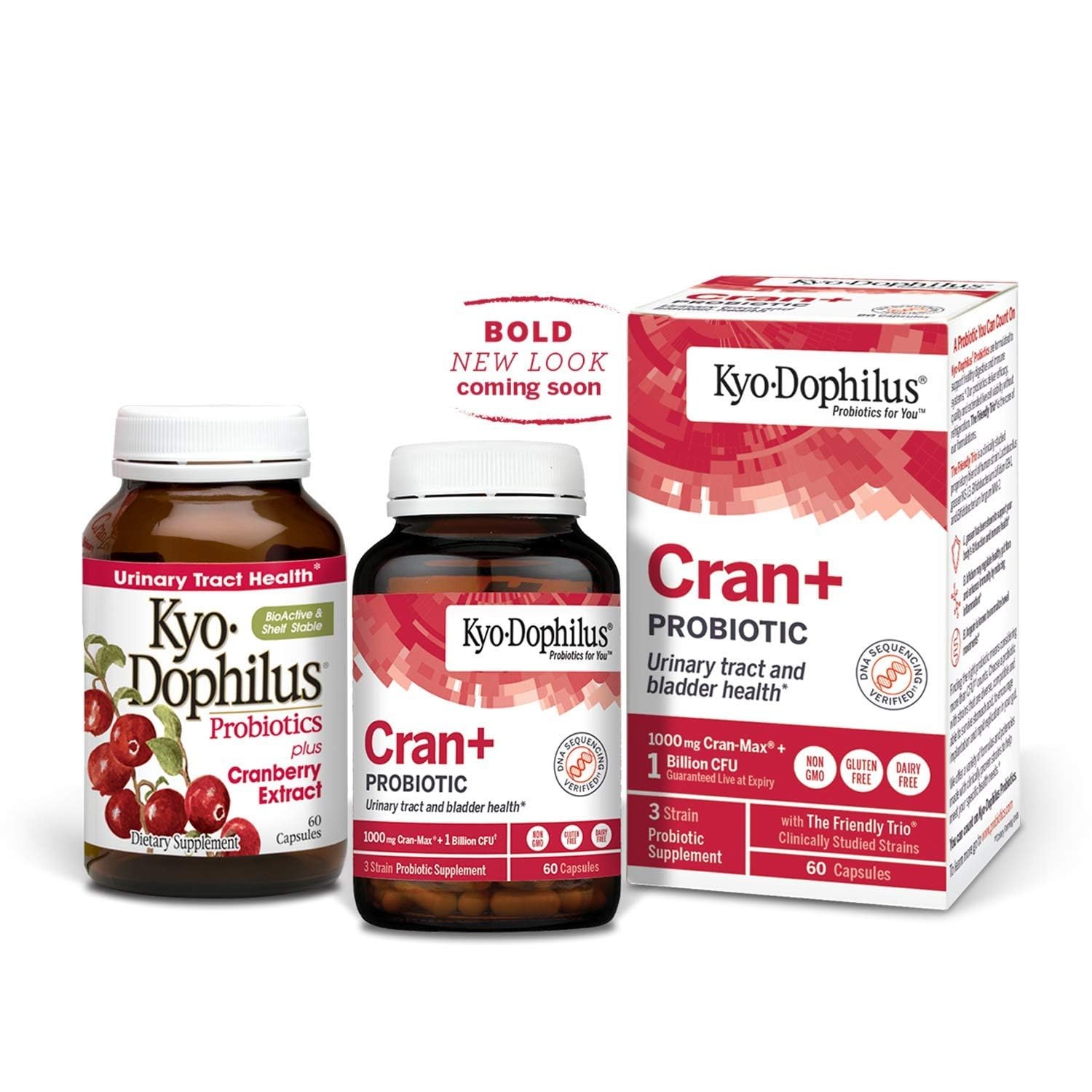 Kyolic Cran+ box and capsules on shelf illustrating bioactive stability.