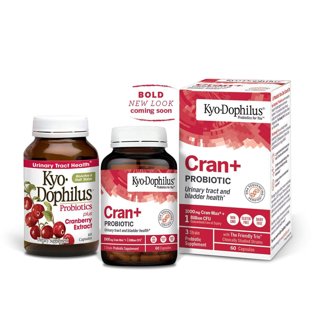 Kyolic Cran+ box and capsules on shelf illustrating bioactive stability.
