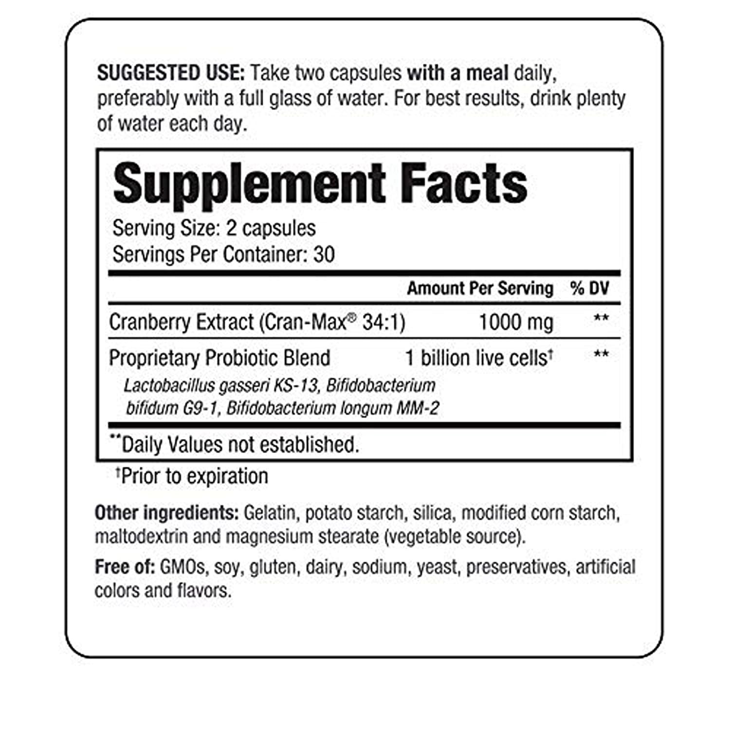 Kyolic Cran+ capsules close-up showing probiotic strains for digestive support.