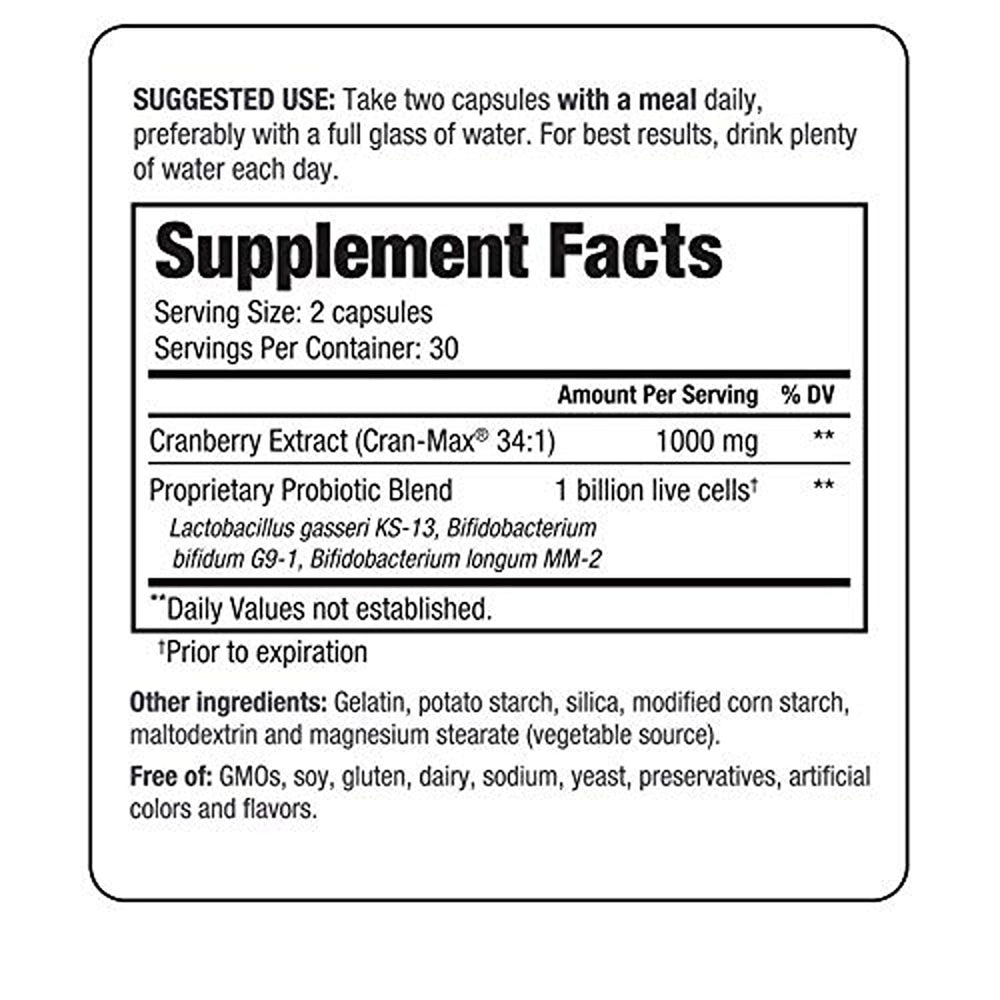 Kyolic Cran+ capsules close-up showing probiotic strains for digestive support.
