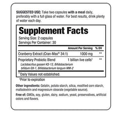 Kyolic Cran+ capsules close-up showing probiotic strains for digestive support.