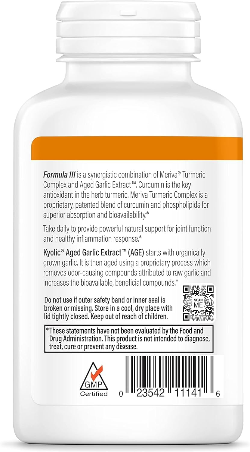 Kyolic Curcumin odorless garlic extract capsules support daily wellness.