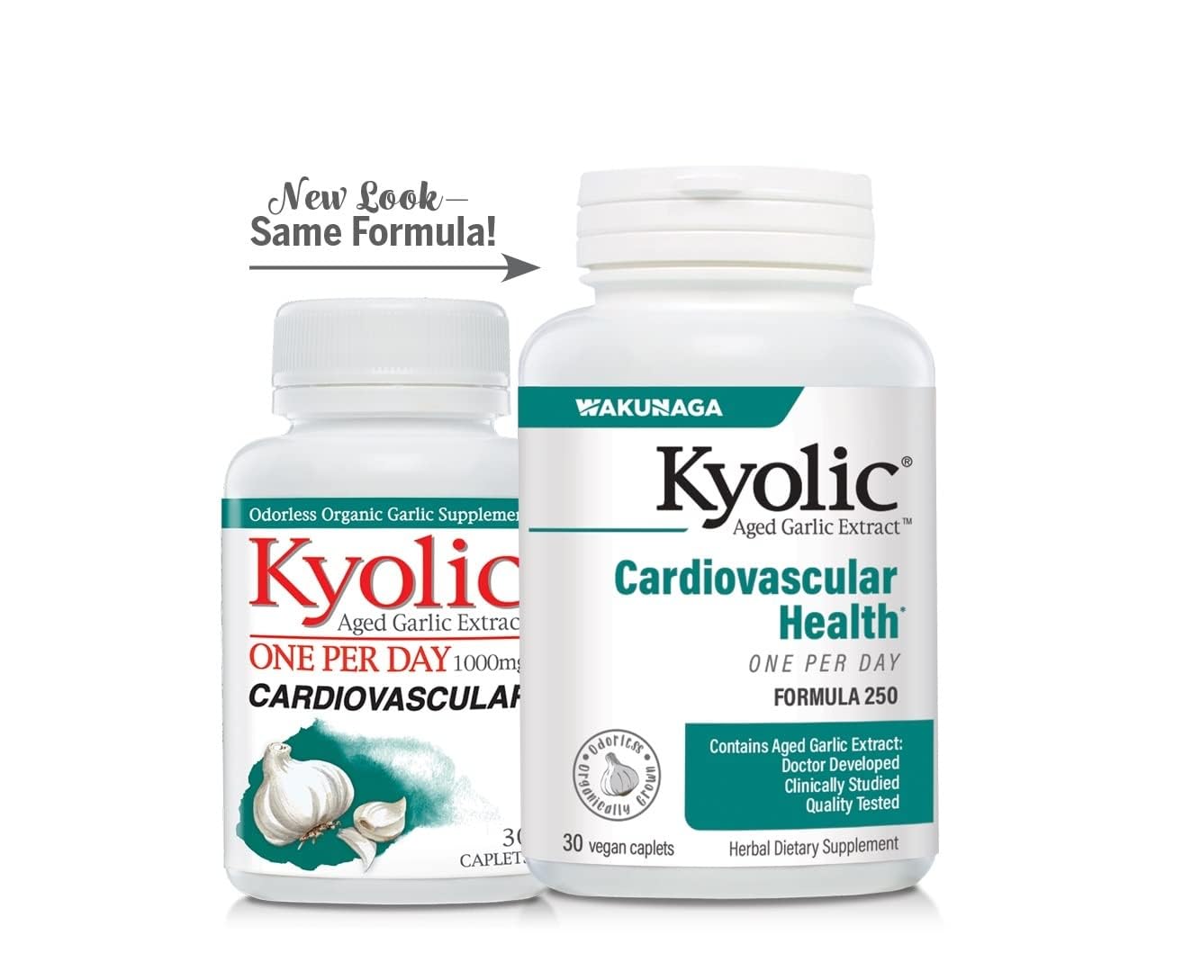 Kyolic etiqueta nutricional y certificación orgánica visible.