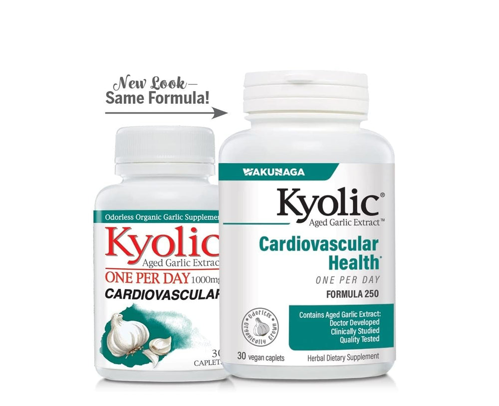 Kyolic etiqueta nutricional y certificación orgánica visible.