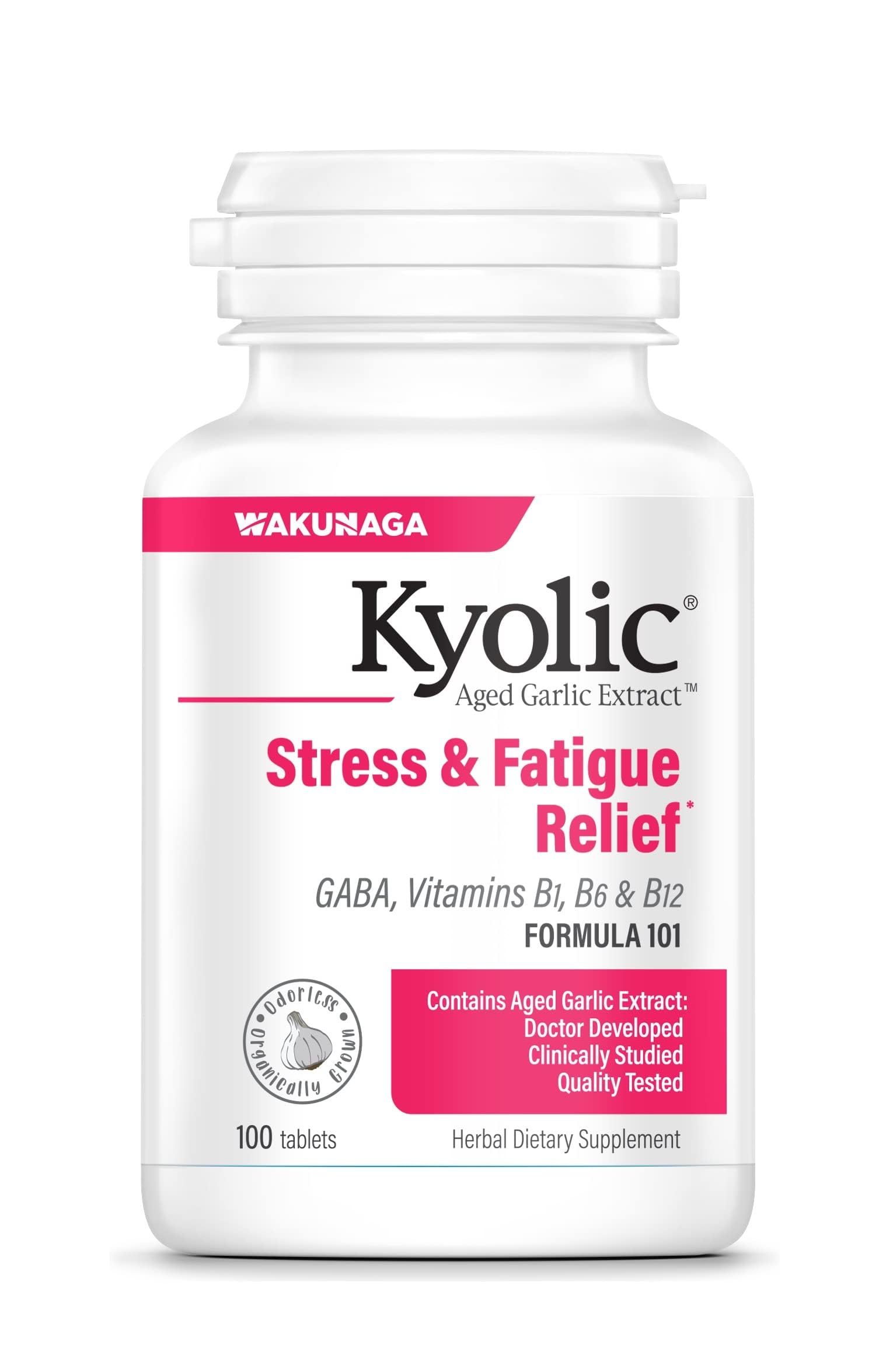 Kyolic Fórmula 101, botella de tabletas, apoyo a la energía diaria.