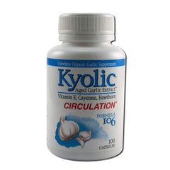Kyolic Formula 106 aged garlic extract capsules bottle for daily circulation support