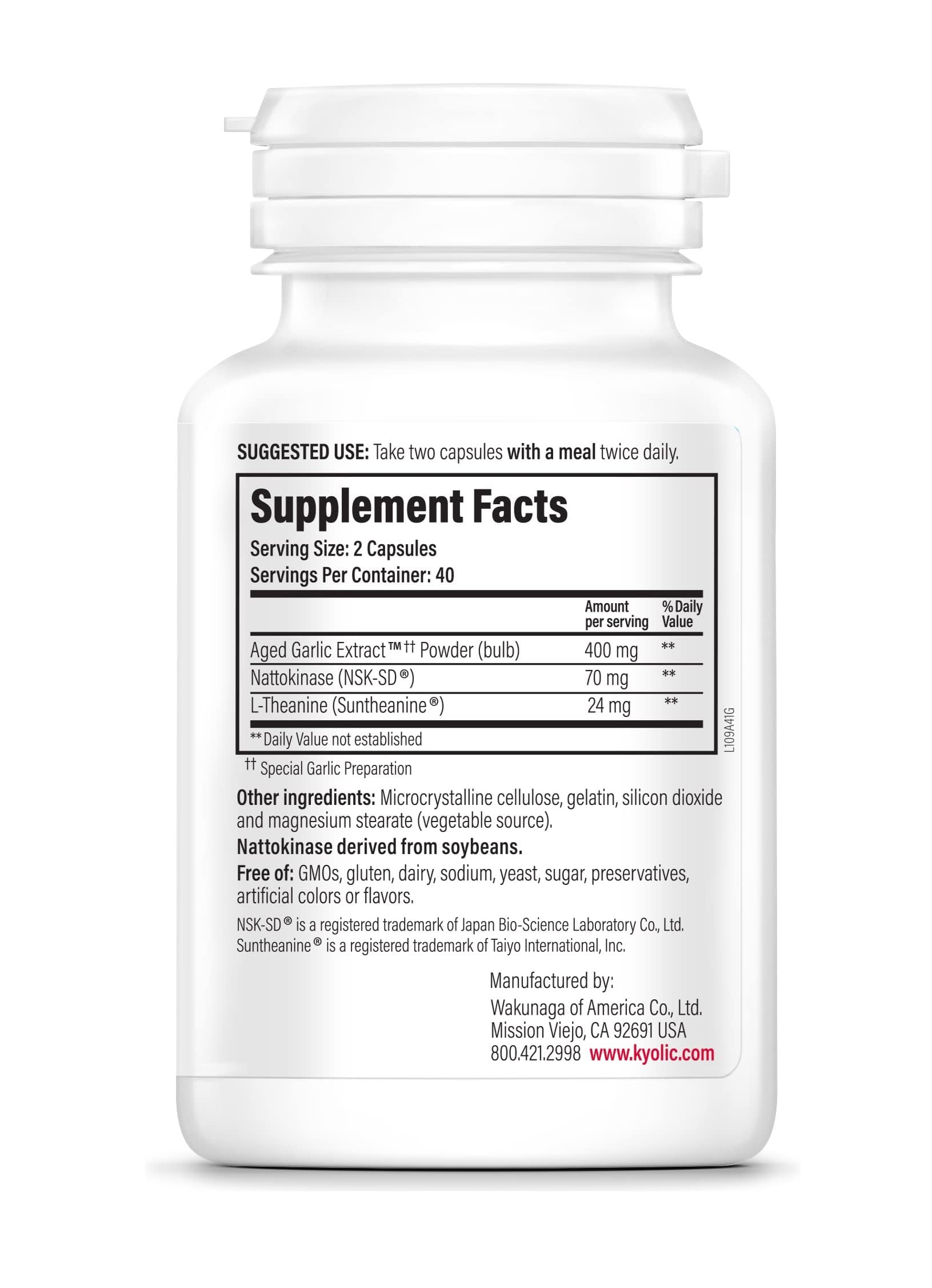 Kyolic Formula 109 capsules closeup highlighting easy-to-swallow design for daily immune support.