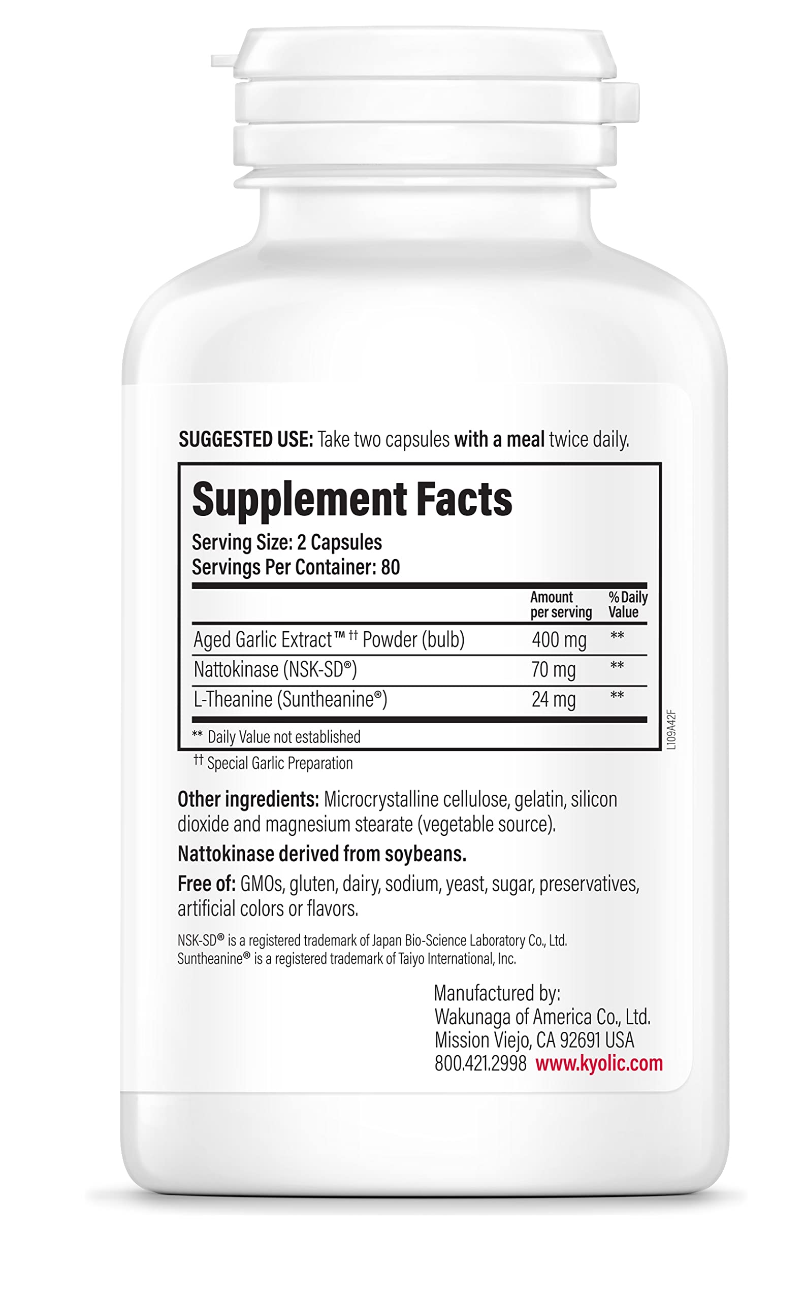 Capsules of Kyolic aged garlic extract for easy daily use.