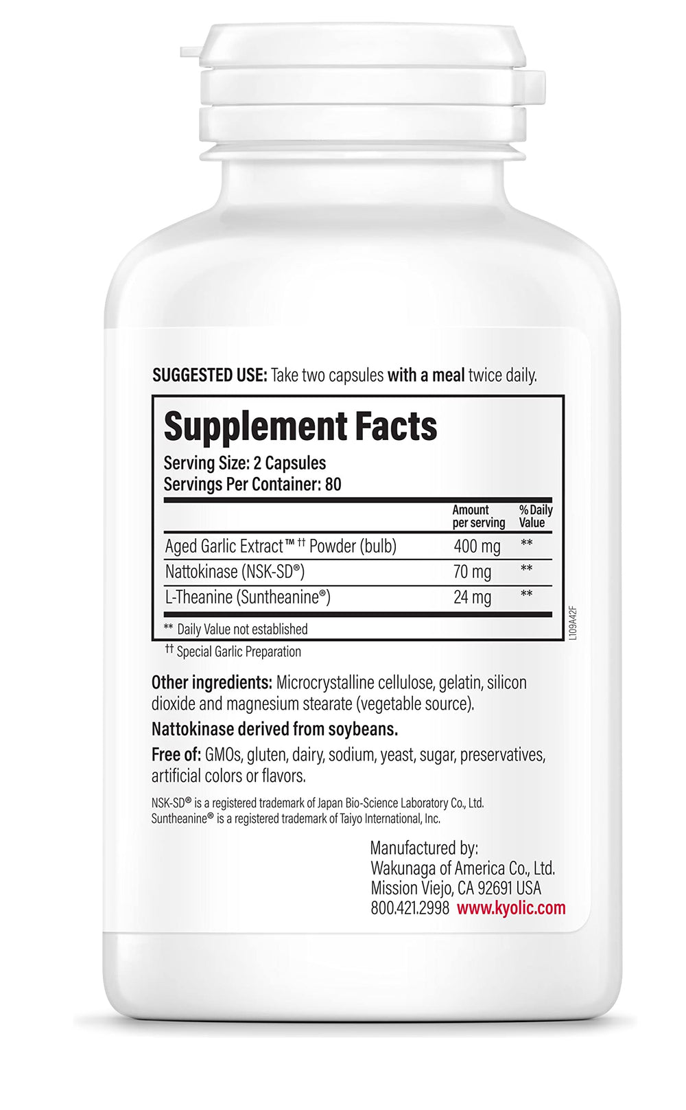 Capsules of Kyolic aged garlic extract for easy daily use.