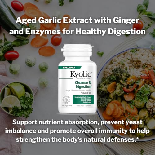Kyolic Ginger and enzyme complex label highlights organic, enzyme-rich formula for digestion support.