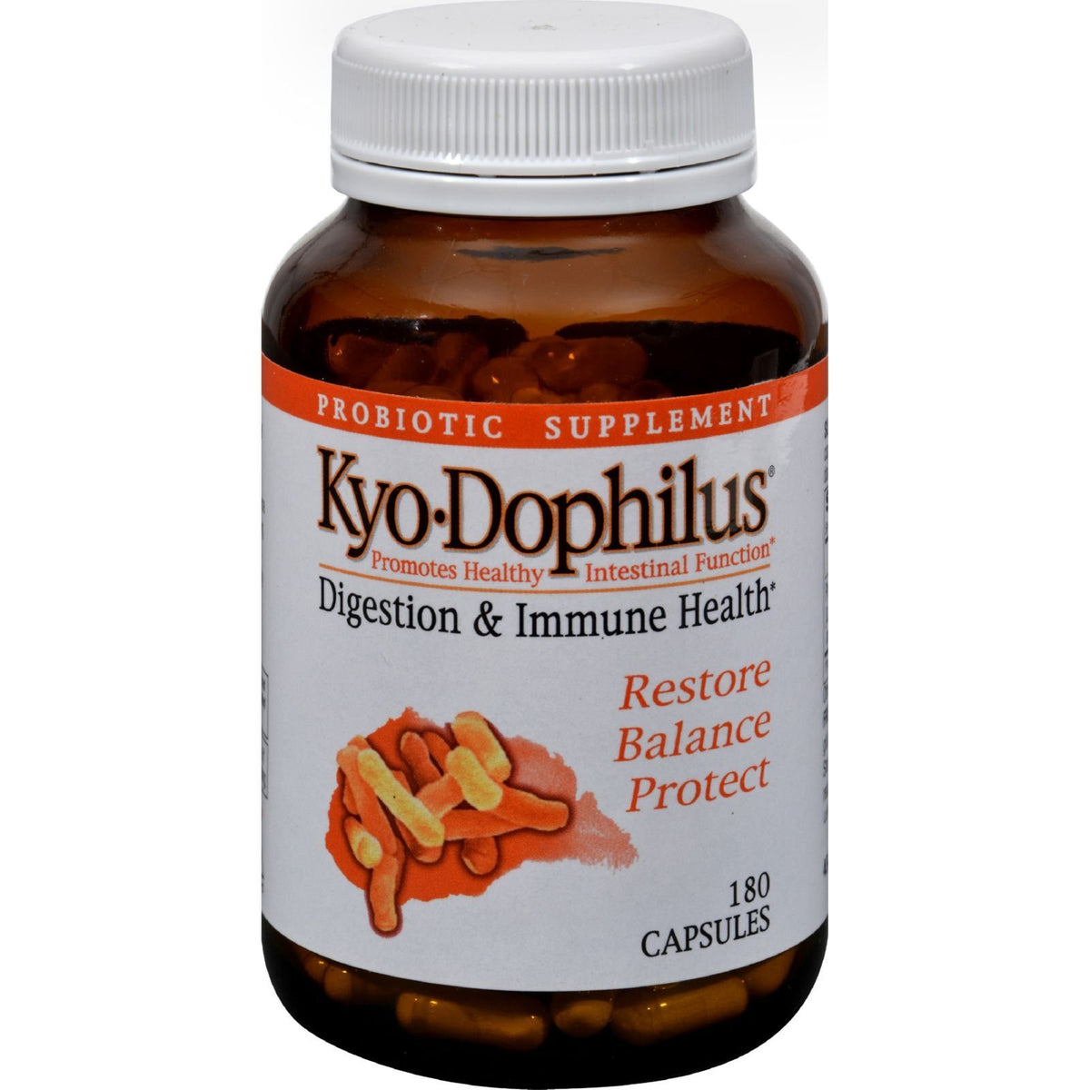 Kyolic KYO-DOPHILUS bottle front, a daily probiotic supplement.