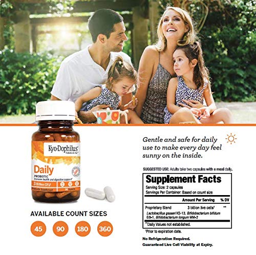 Dairy-free, non-GMO Kyolic Kyo-Dophilus packaging for sensitive diets.