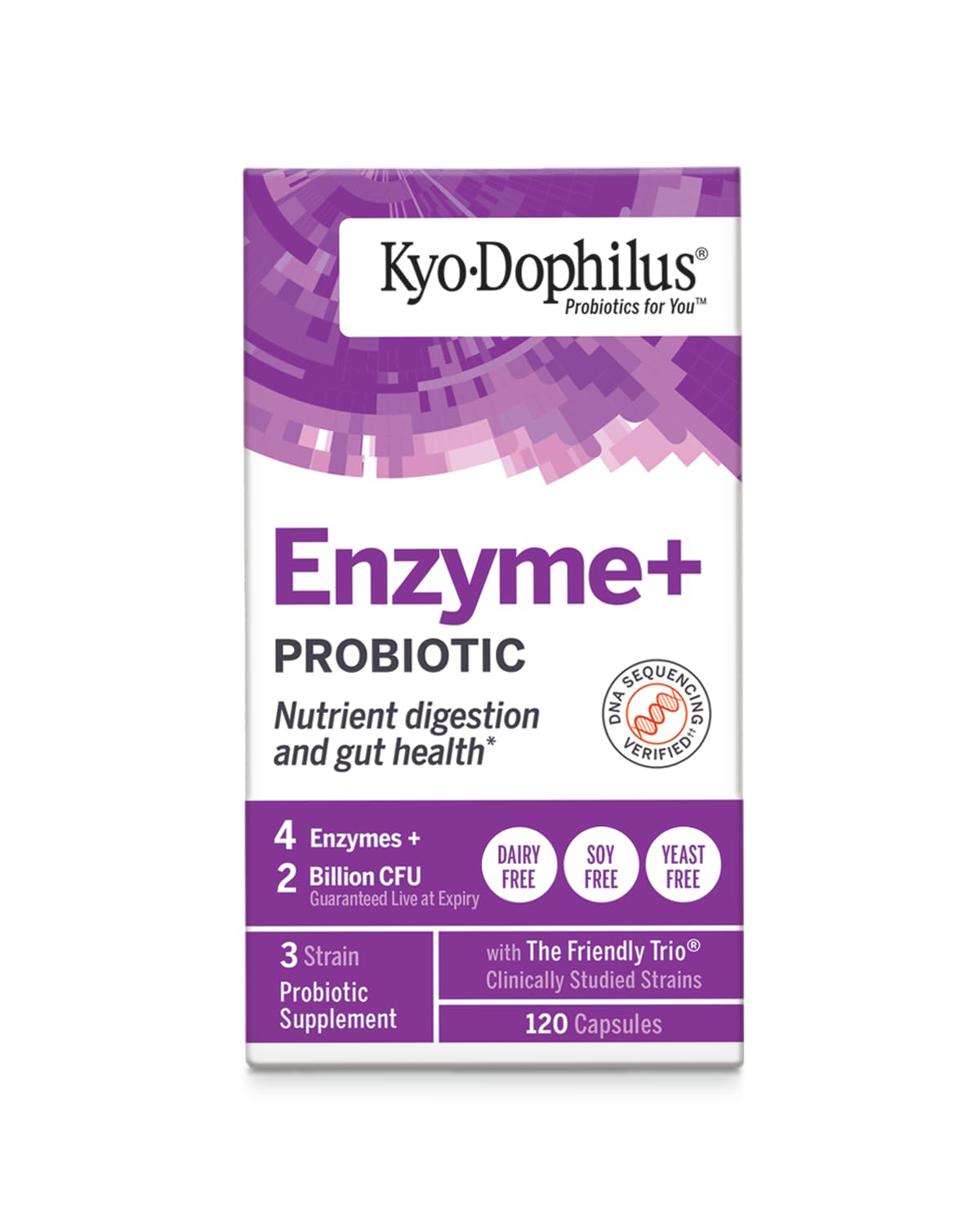 Kyolic Kyo-Dophilus Enzymes bottle label highlights enzymes and probiotic strains