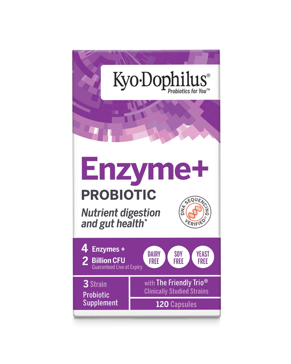 Kyolic Kyo-Dophilus Enzymes bottle label highlights enzymes and probiotic strains