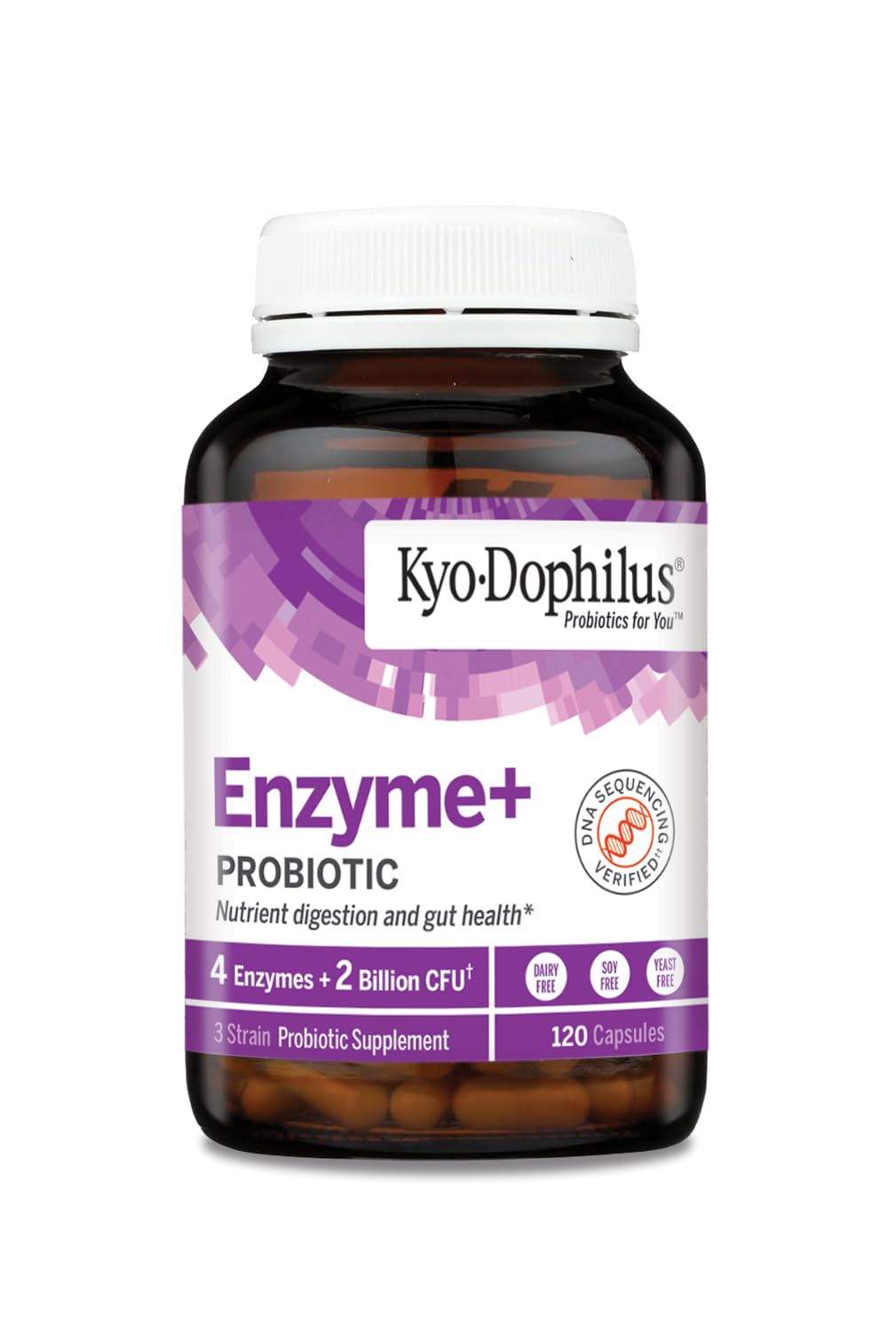 Kyolic Kyo-Dophilus Enzymes capsules close-up showing probiotic trio