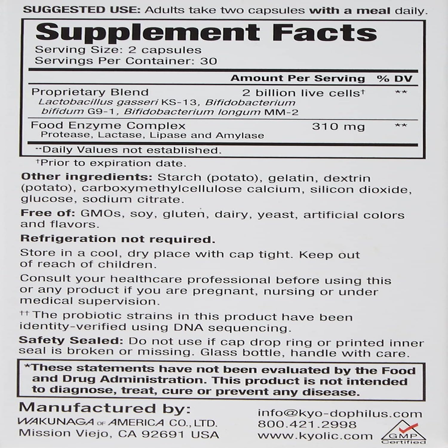 Kyolic Kyo-Dophilus Enzymes capsules close-up showing easy-to-take probiotic formula.