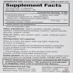 Kyolic Kyo-Dophilus Enzymes capsules close-up showing easy-to-take probiotic formula.
