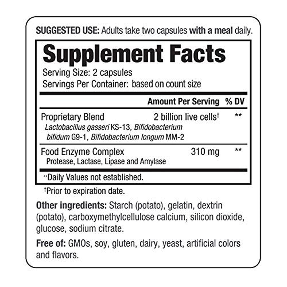 Kyolic Kyo-Dophilus Enzymes label back with strain and directions.