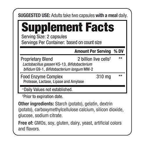 Kyolic Kyo-Dophilus Enzymes on-shelf display highlighting non-GMO and dairy-free benefits