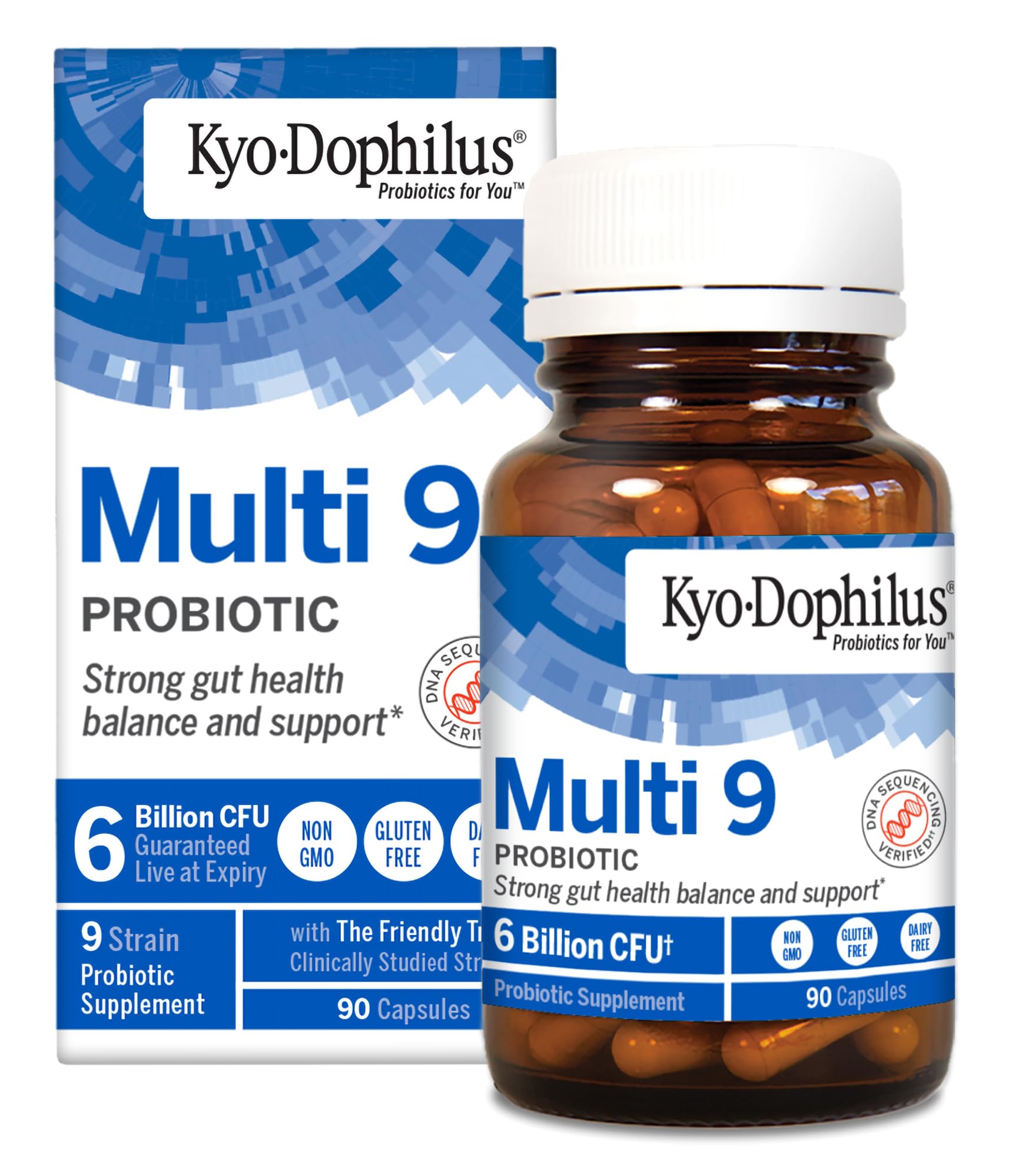 Kyolic Kyo-Dophilus Multi 9 bottle shown for daily gut balance.