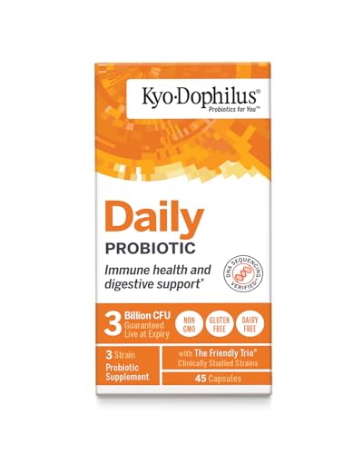 Kyolic Kyo-Dophilus probiotic label highlights the three strains and potency.
