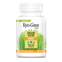 Kyolic Kyo-Green Energy Tablets pack on countertop for daily greens boost.