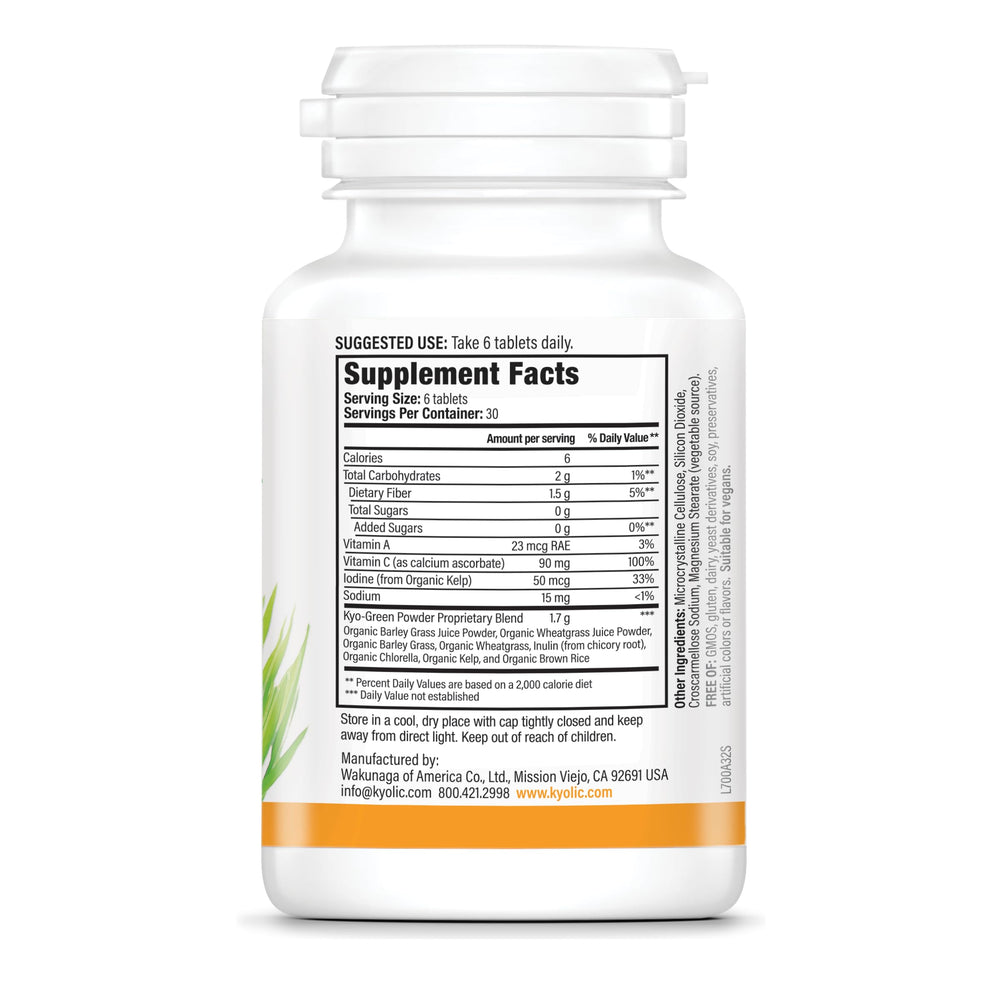 Kyolic Kyo-Green energy tablets easy to chew for busy mornings.