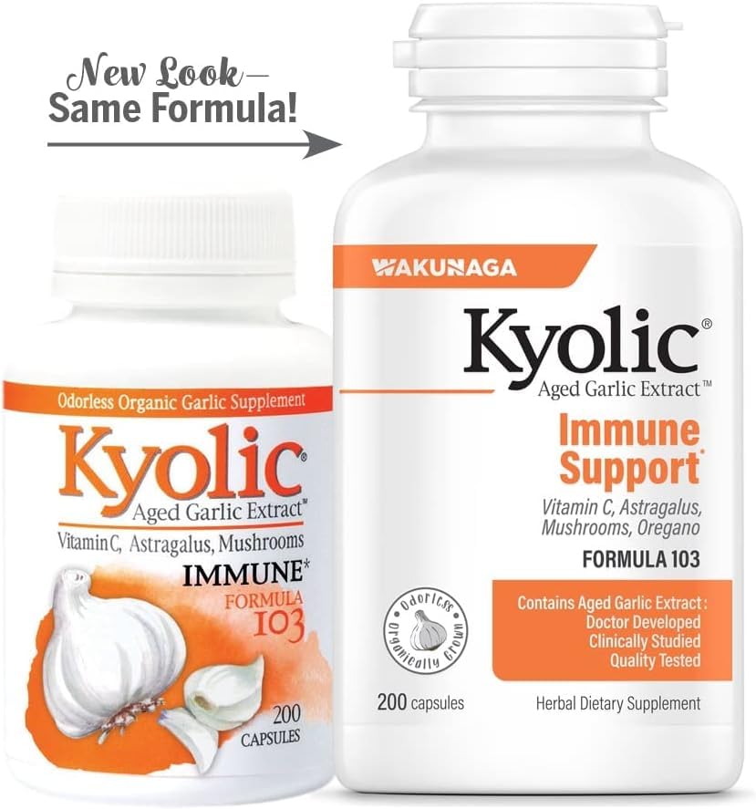 Kyolic label shows organic garlic and California Organic Farmers certification.